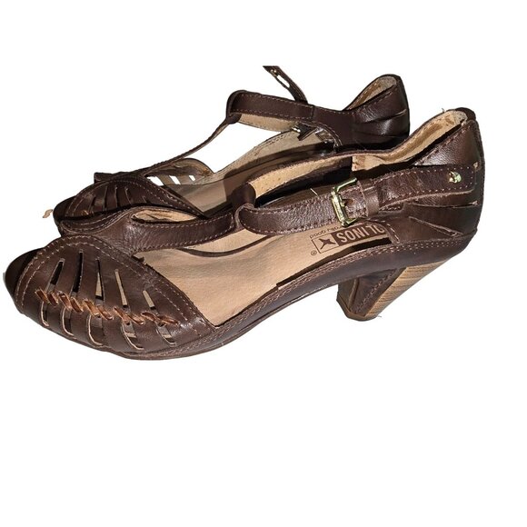 Pikolinos Women's Brown Leather T-Strap Sandals Heels Size 38 US 7.5/8 - Picture 2 of 7